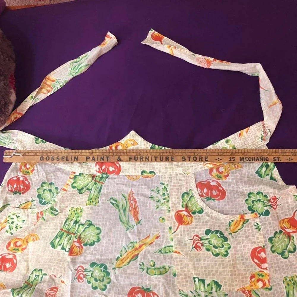 Vintage Garden Vegetable Print Half Apron Retro Kitchen‎ Tomato Asparagus Kitsch